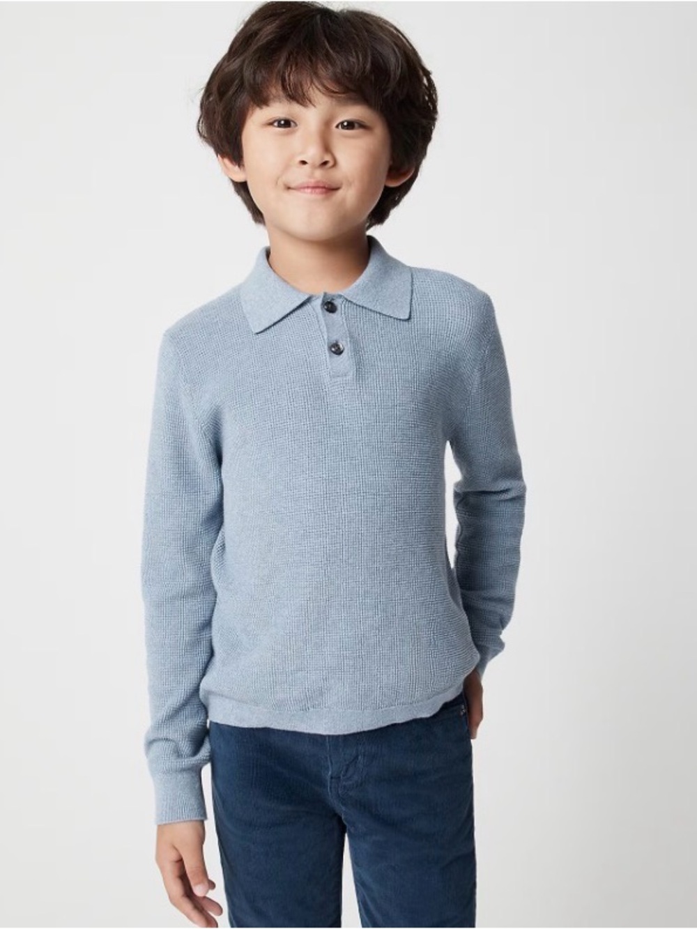 Crewcuts Boys' long-sleeve waffle-stitch sweater-polo // M (8-9)